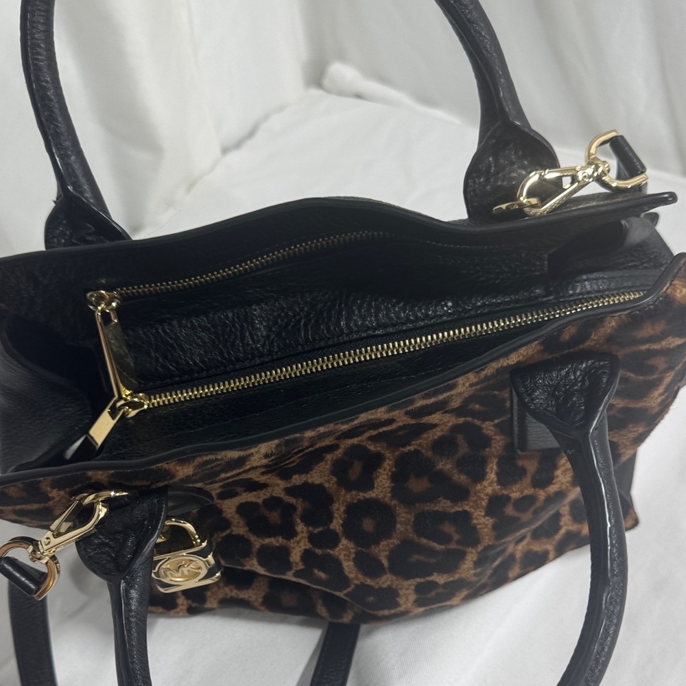 Leopard Print Leather Handbag - image 8